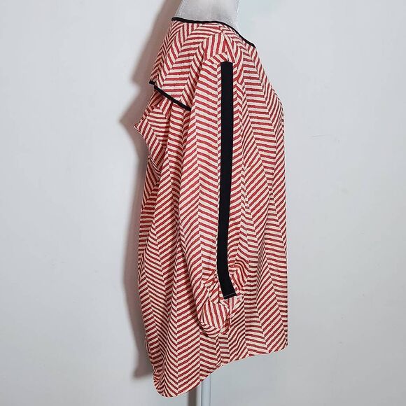 Gibson Latimer Pink Chevron Blouse Size Large Rose and Cream Chevron Print Top - Picture 6 of 11